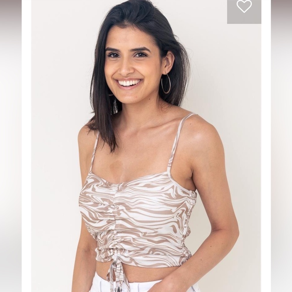Abeline Brown Marble Mesh Ruched Crop Top Tank Y2K Size Small NWT